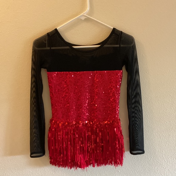 Weissman stray cat strut red fringe sequin jazz dance costume with black… - Picture 3 of 4